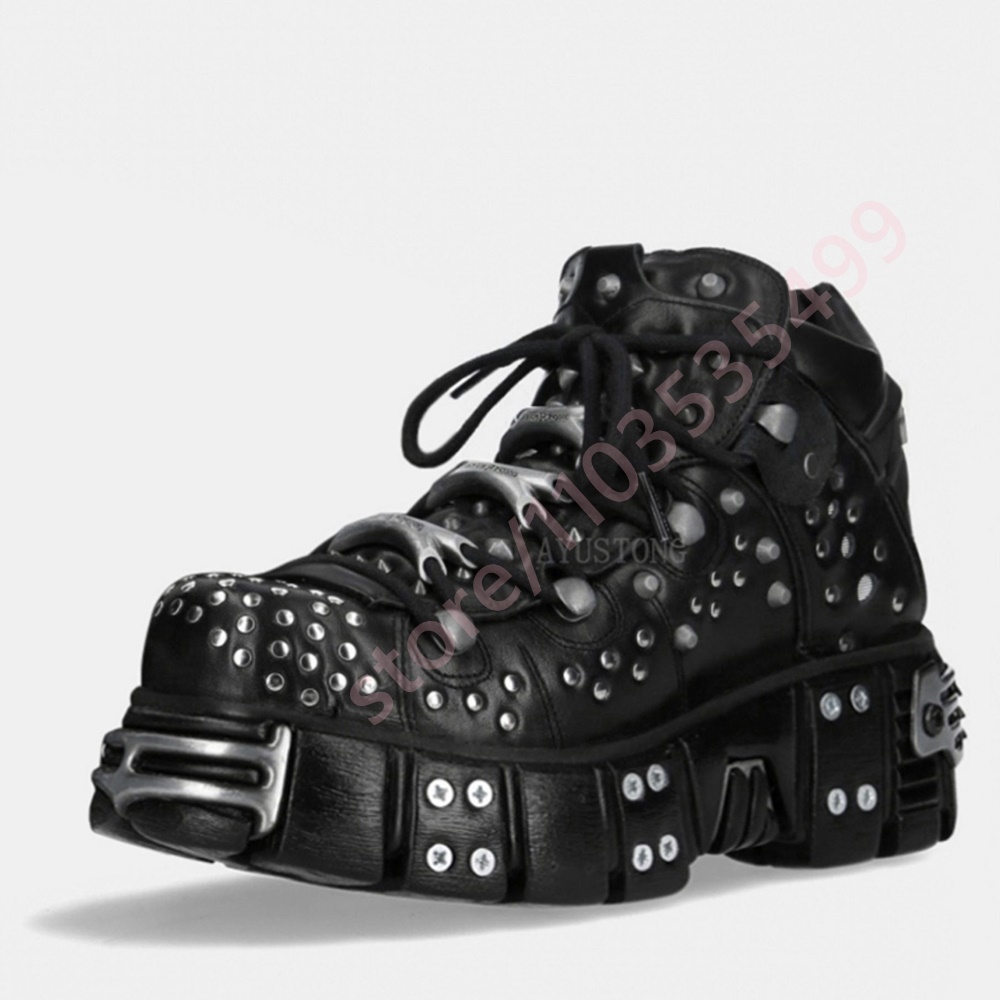 Street Fashion Winter 2025 - Metal Perçinli Platform Yuvarlak Burunlu Punk