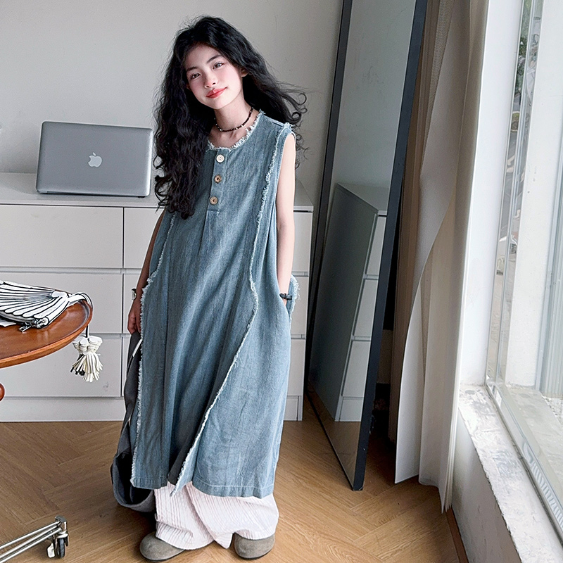 Girl Fashion Street - Gevşek Stil Çocuklar Lüks Yaz Denim