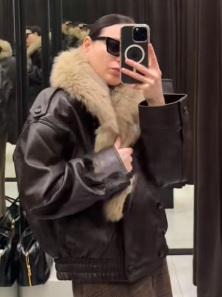 Yaka Detaylı Deri Kadın Bomber - Street Fashion Winter 2025 incelemesi ve fiyatı