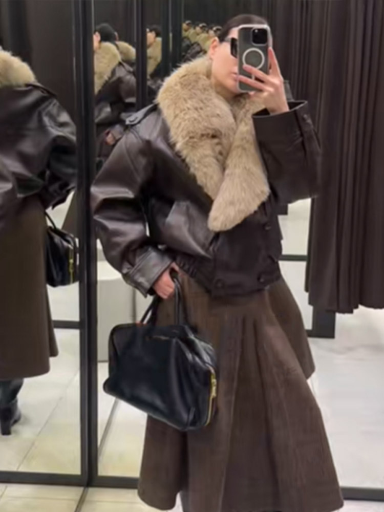 Yaka Detaylı Deri Kadın Bomber - Street Fashion Winter 2025 incelemesi ve fiyatı
