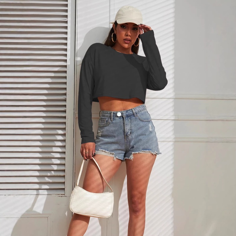 Kadın Crop Top T-Shirt Katı İn - Fashion Street Yoga incelemesi ve fiyatı
