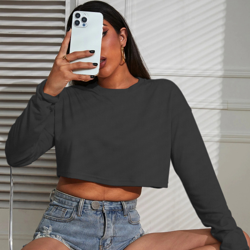 Kadın Crop Top T-Shirt Katı İn - Fashion Street Yoga incelemesi ve fiyatı